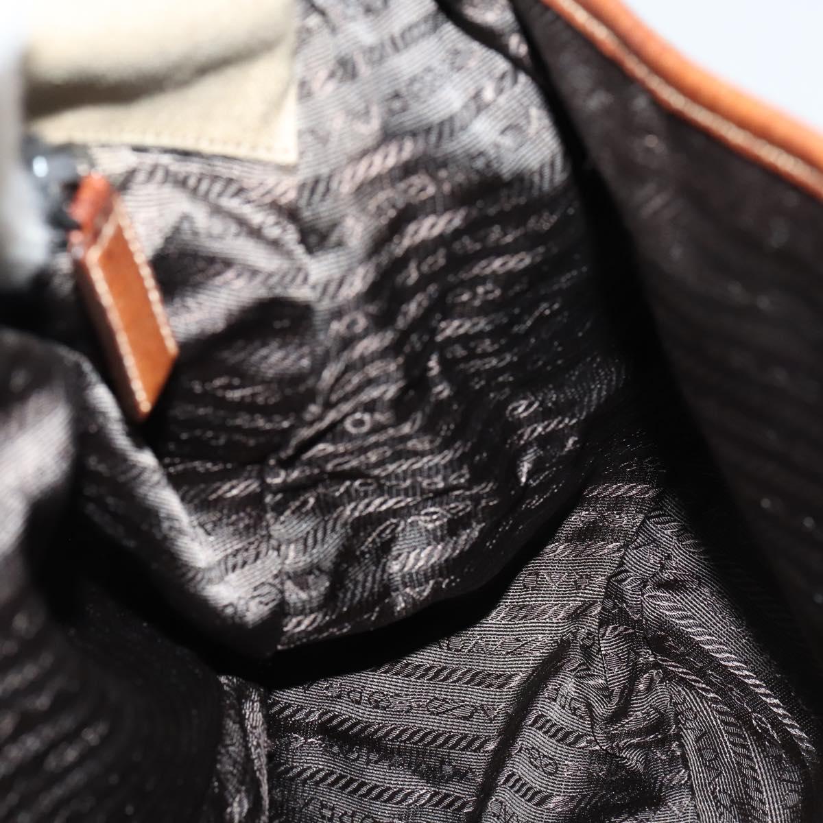 PRADA Shoulder Bag Canvas Leather Beige Brown Silver Auth 152823