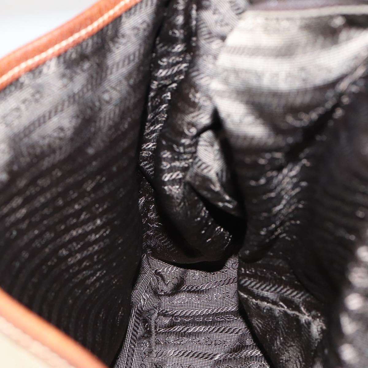 PRADA Shoulder Bag Canvas Leather Beige Brown Silver Auth 152823