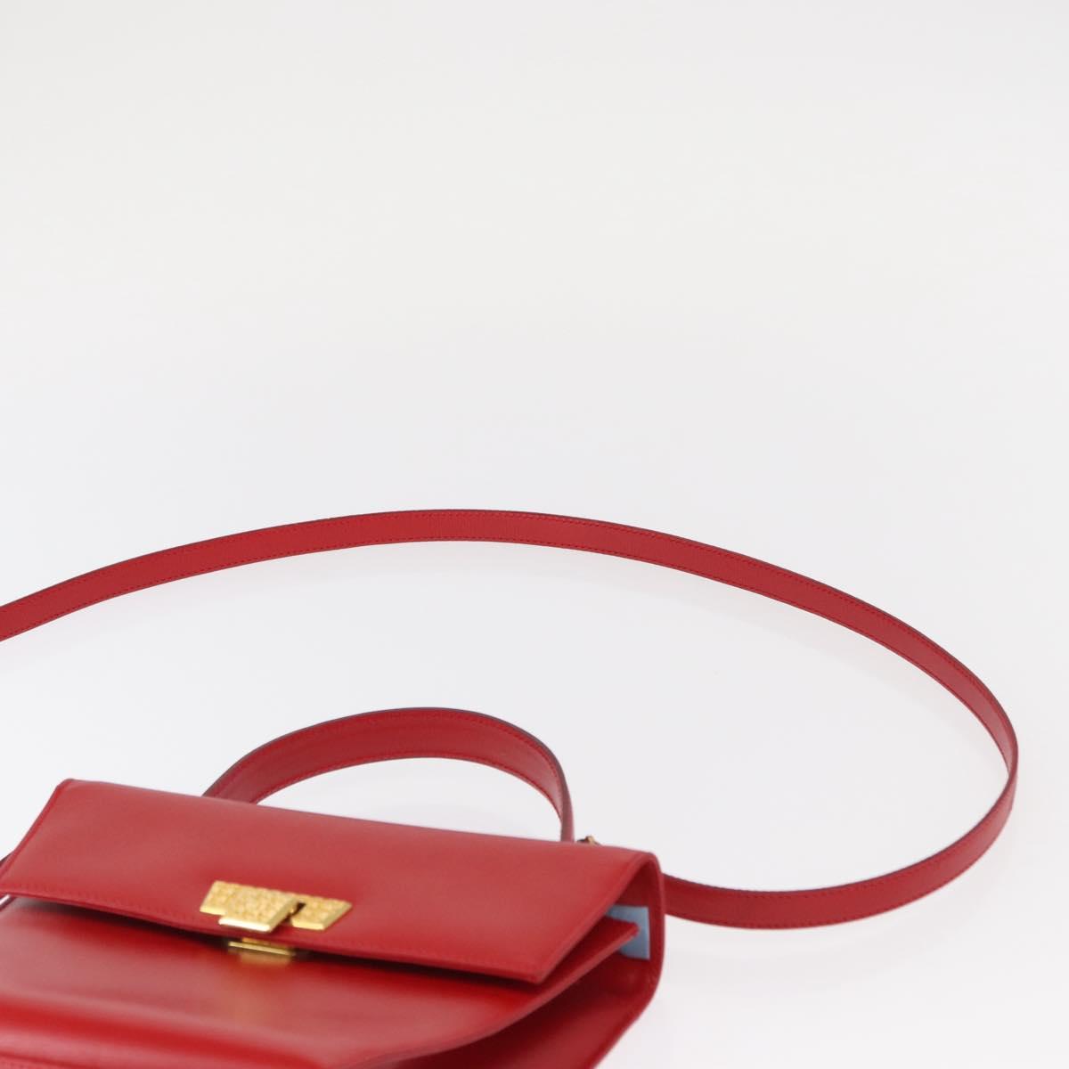 Christian Dior Hand Bag Leather 2way Red Gold Auth 152824