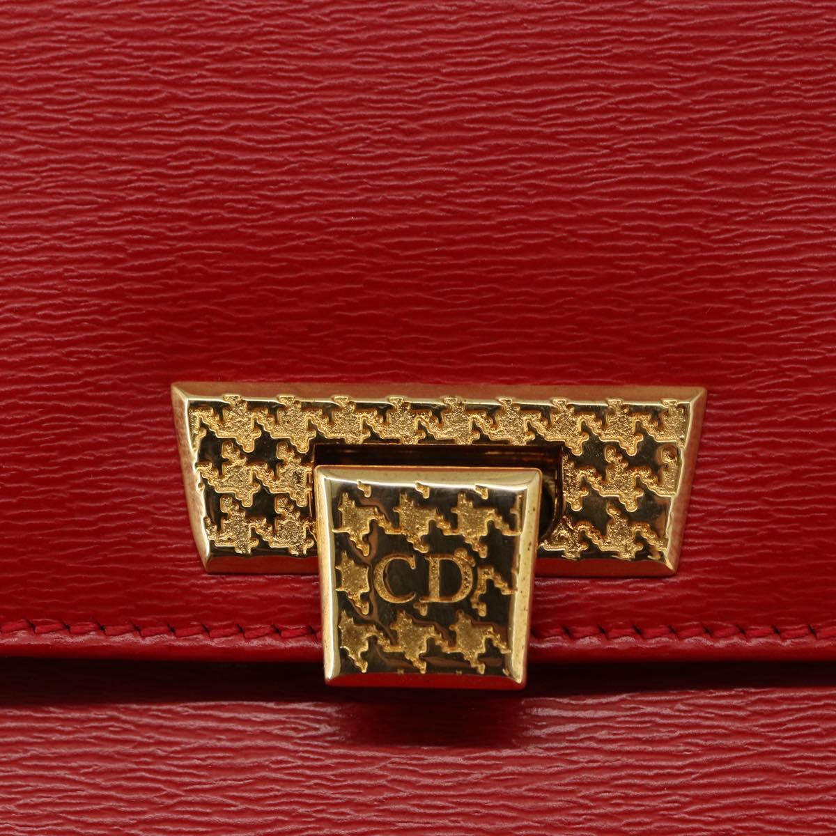 Christian Dior Hand Bag Leather 2way Red Gold Auth 152824