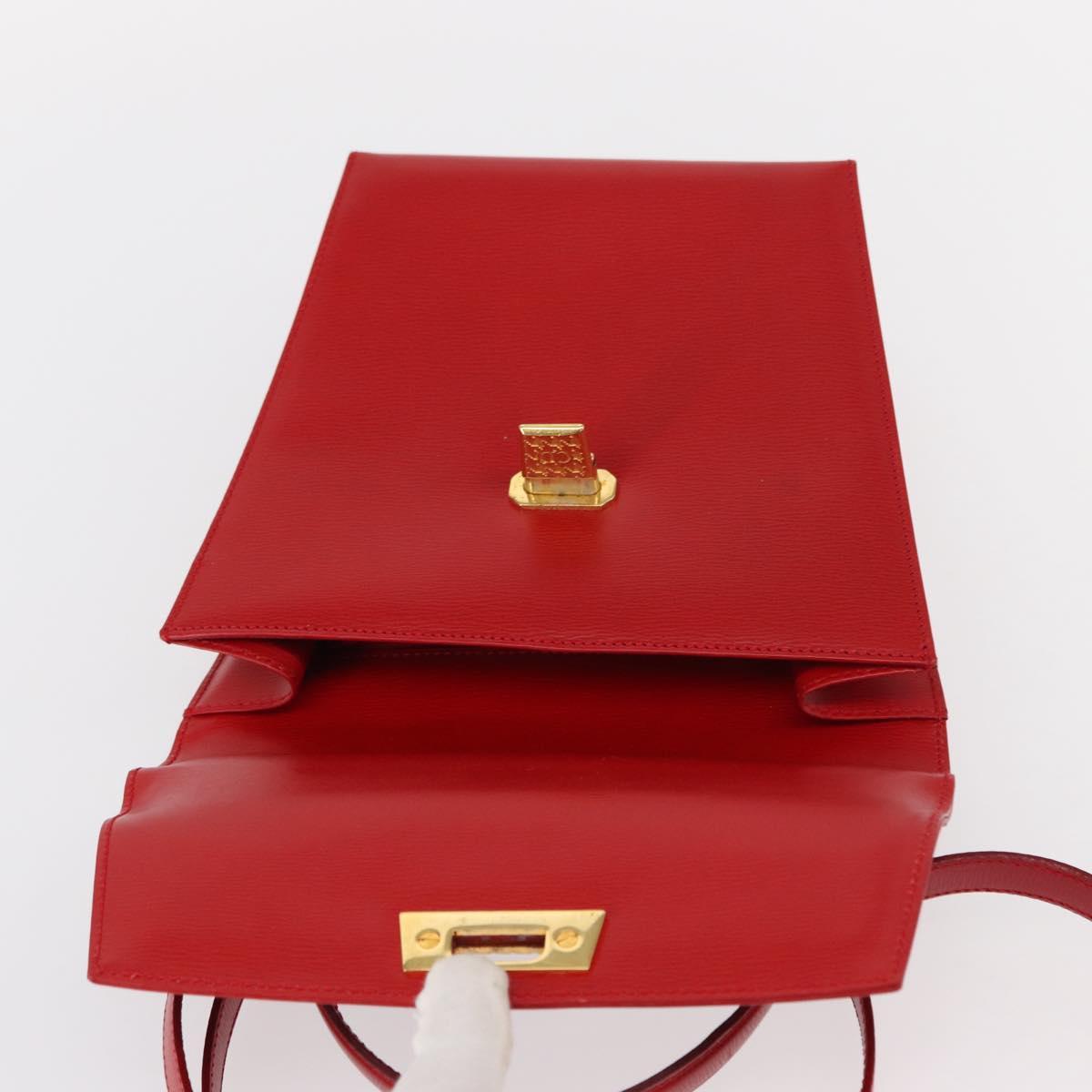 Christian Dior Hand Bag Leather 2way Red Gold Auth 152824