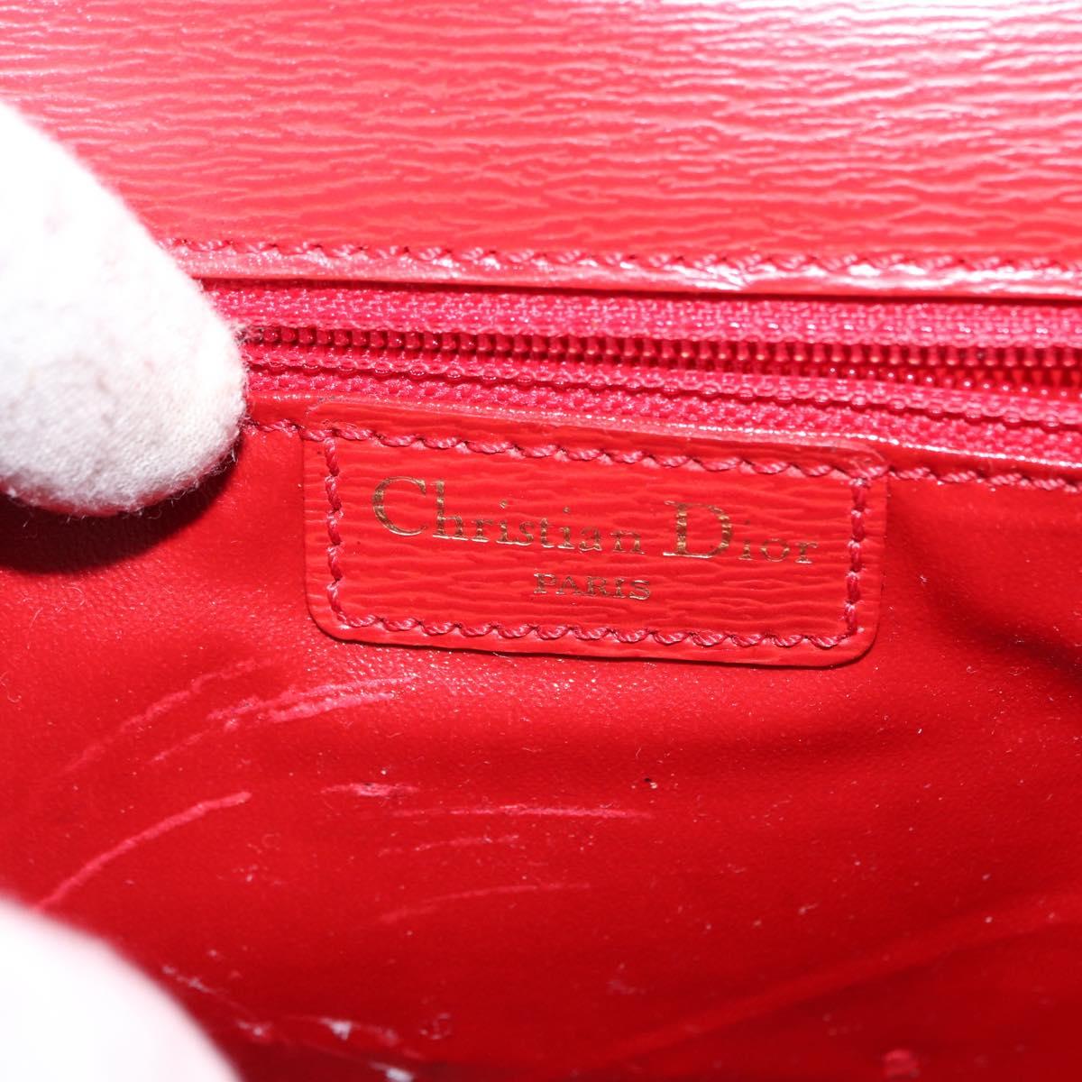 Christian Dior Hand Bag Leather 2way Red Gold Auth 152824