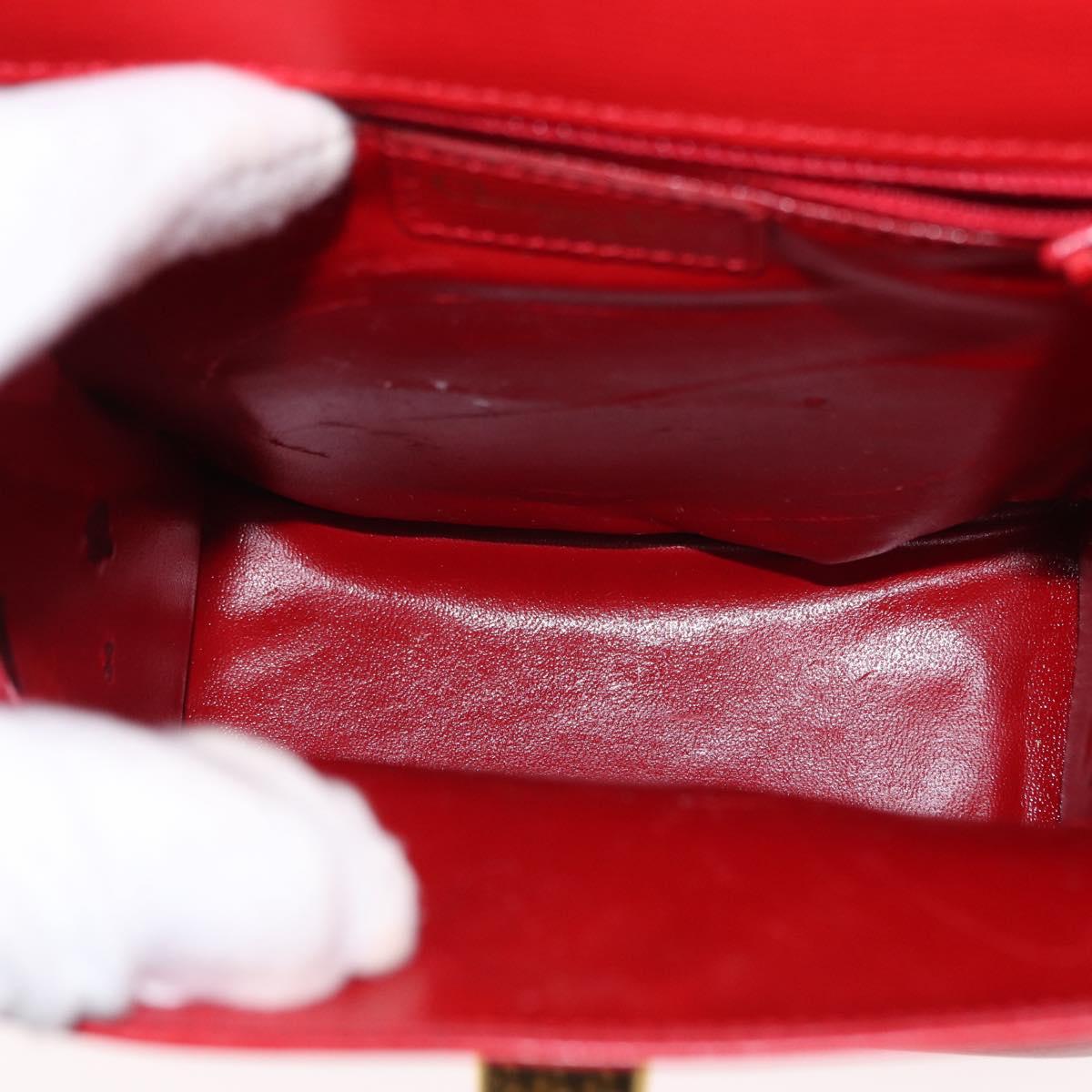 Christian Dior Hand Bag Leather 2way Red Gold Auth 152824