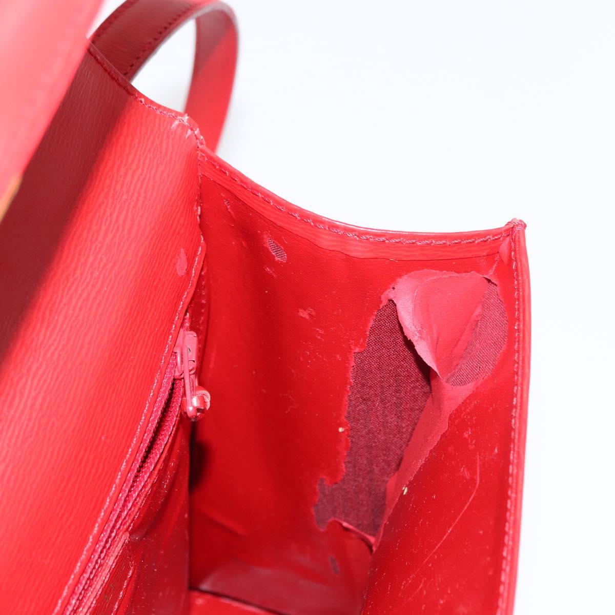 Christian Dior Hand Bag Leather 2way Red Gold Auth 152824