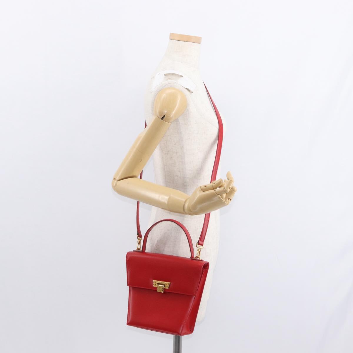 Christian Dior Hand Bag Leather 2way Red Gold Auth 152824