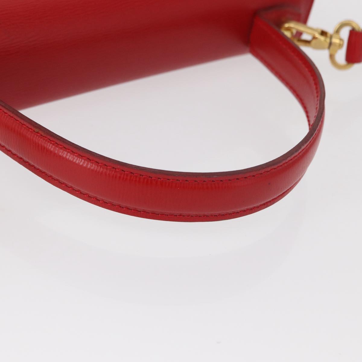 Christian Dior Hand Bag Leather 2way Red Gold Auth 152824