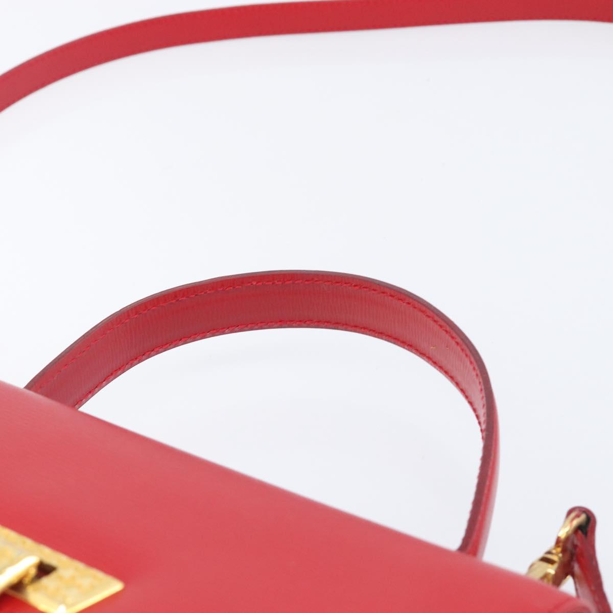Christian Dior Hand Bag Leather 2way Red Gold Auth 152824
