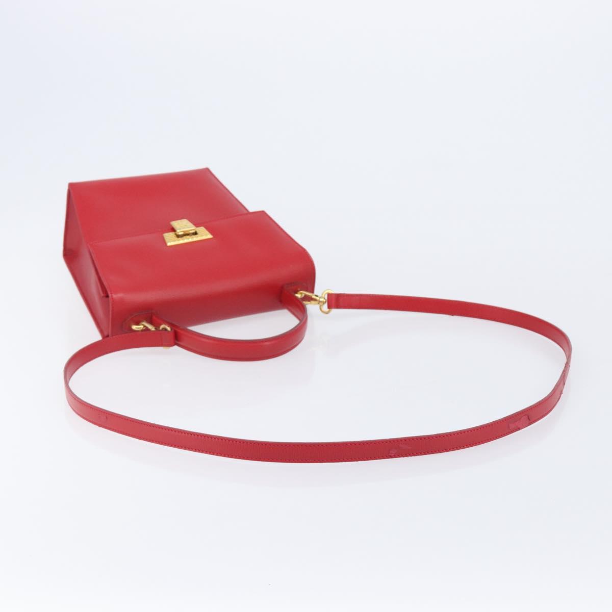 Christian Dior Hand Bag Leather 2way Red Gold Auth 152824