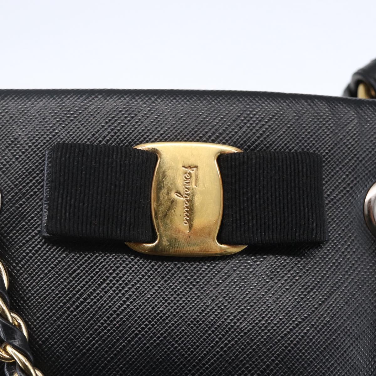 Salvatore Ferragamo Vala Shoulder Bag Leather 2way Black Gold Silver Auth 152825