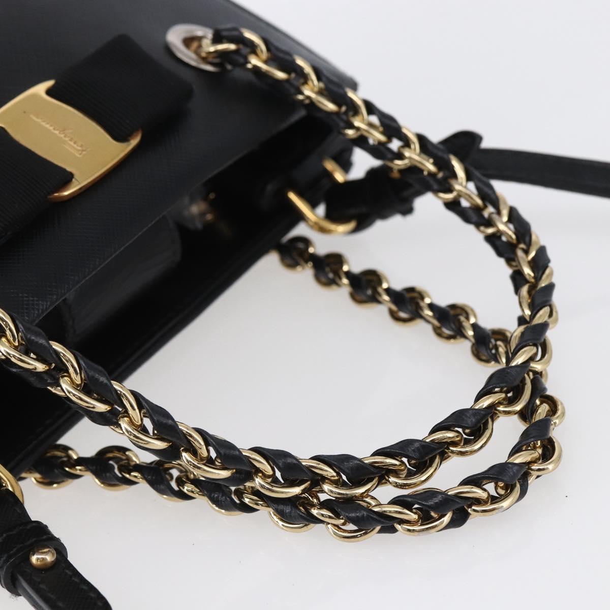 Salvatore Ferragamo Vala Shoulder Bag Leather 2way Black Gold Silver Auth 152825