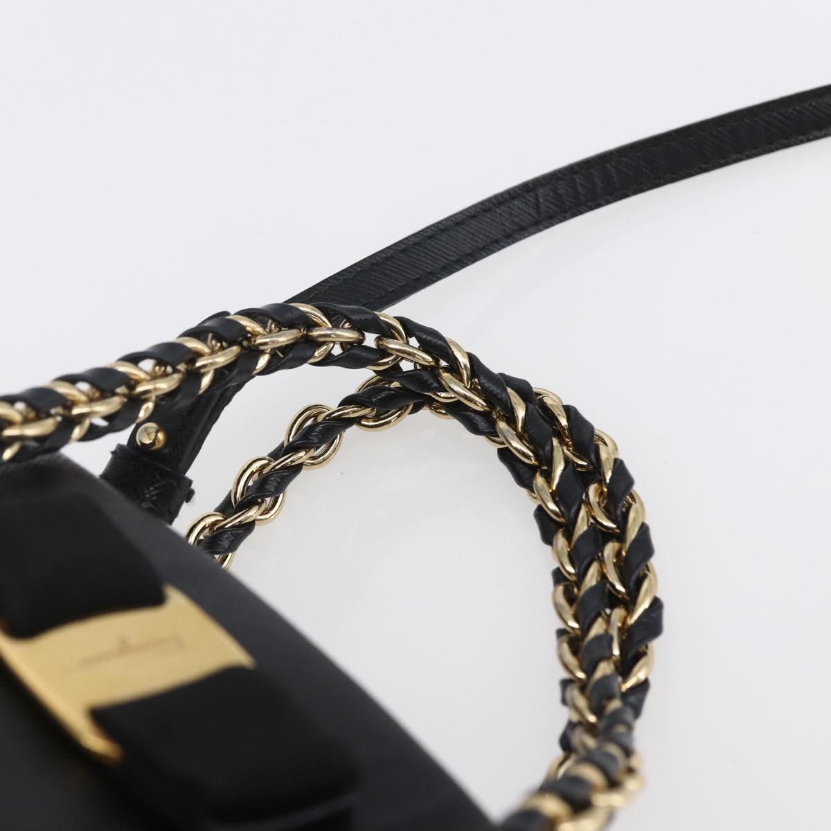 Salvatore Ferragamo Vala Shoulder Bag Leather 2way Black Gold Silver Auth 152825