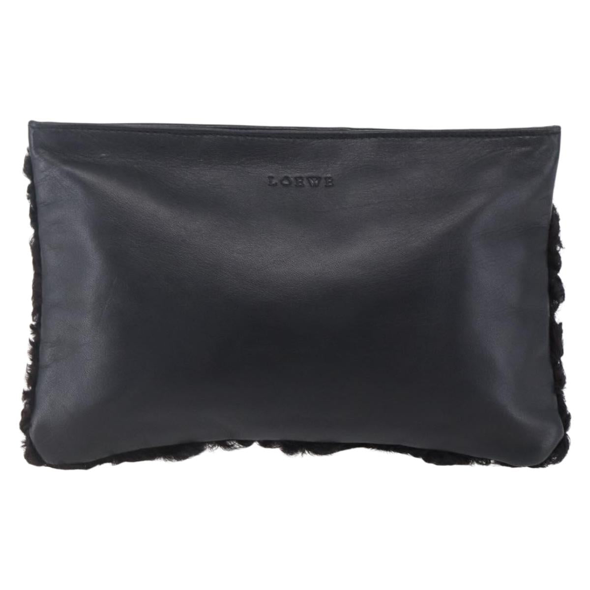 LOEWE Pouch Leather Black Gold Auth 152829