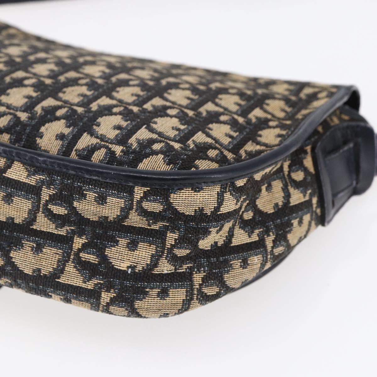 Christian Dior Trotter Canvas Shoulder Bag Navy Gold Auth 152835