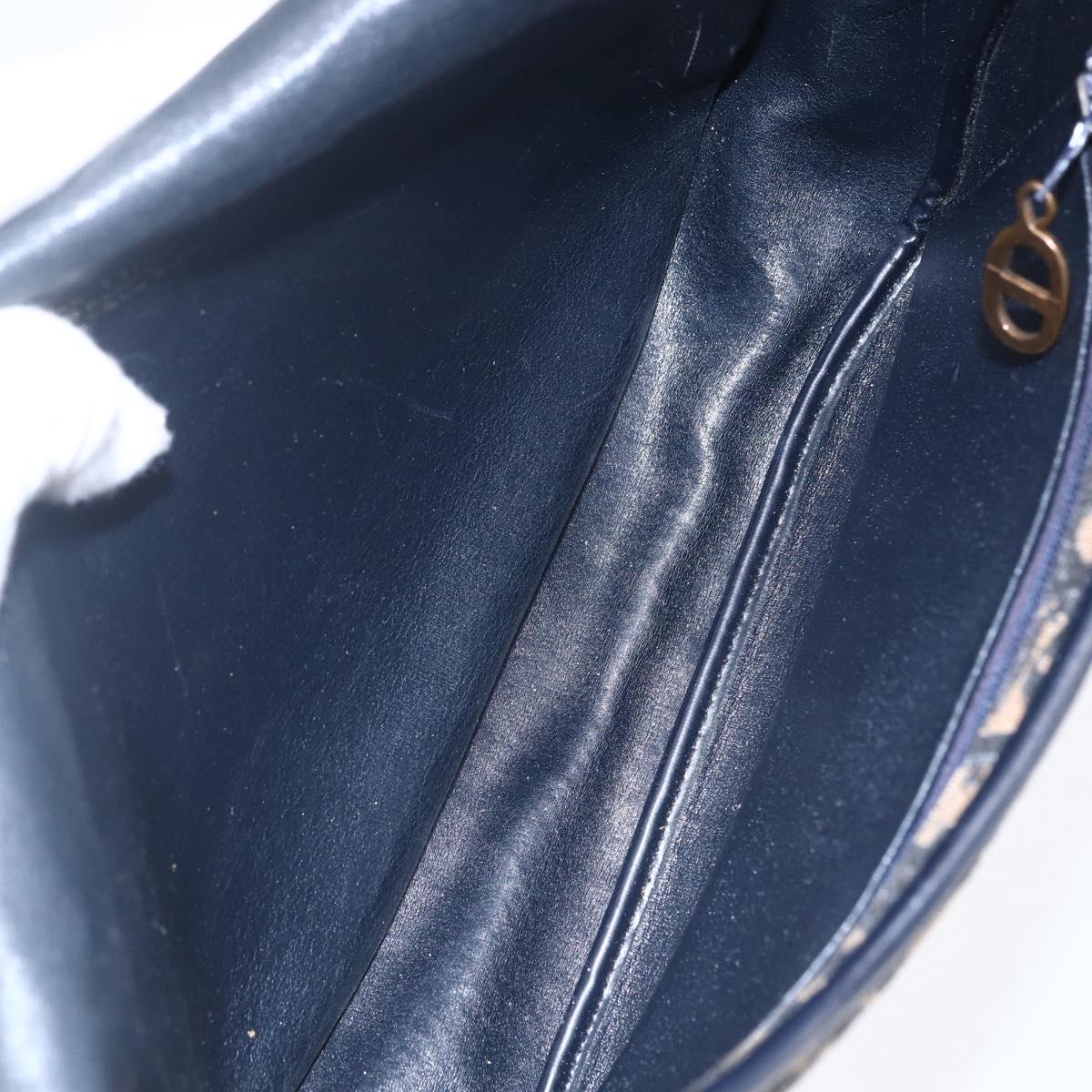 Christian Dior Trotter Canvas Shoulder Bag Navy Gold Auth 152835