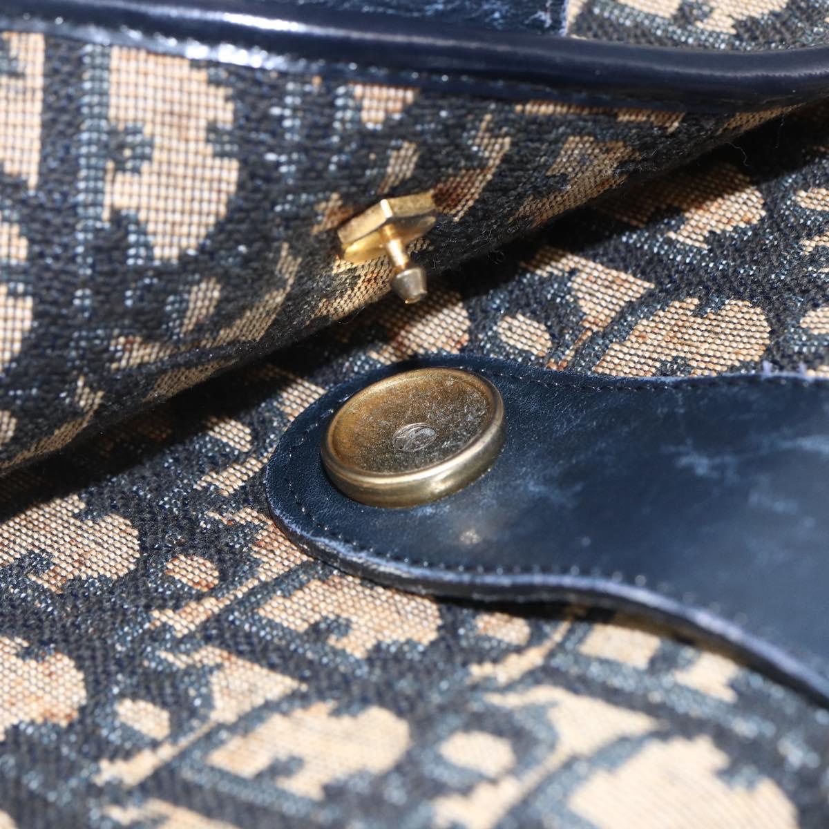 Christian Dior Trotter Canvas Shoulder Bag Navy Gold Auth 152835