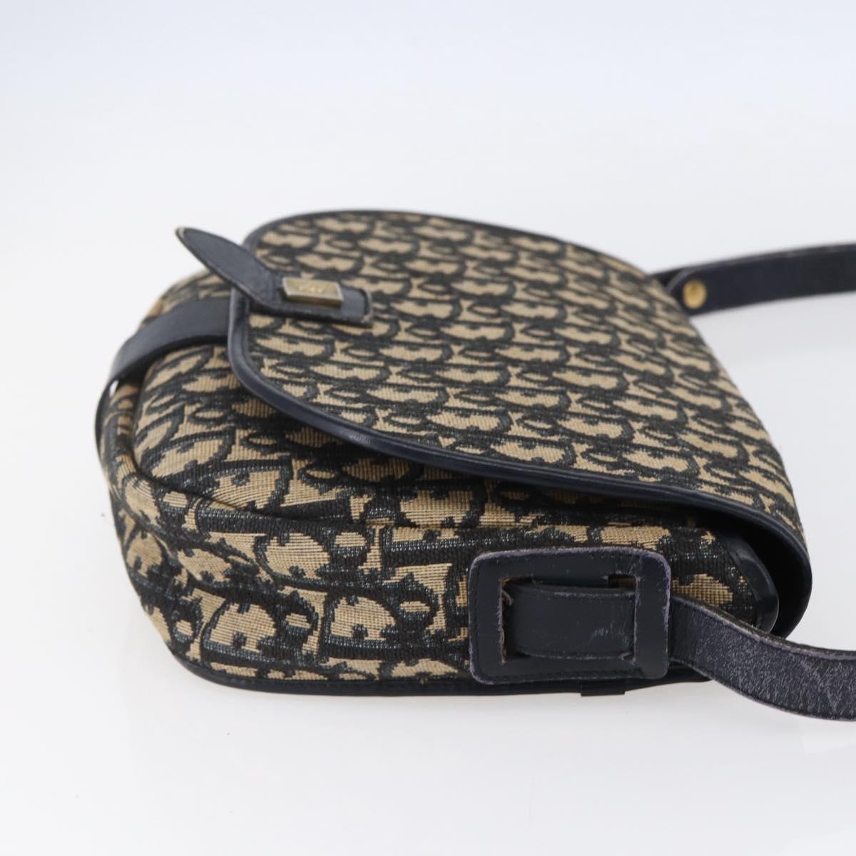 Christian Dior Trotter Canvas Shoulder Bag Navy Gold Auth 152835