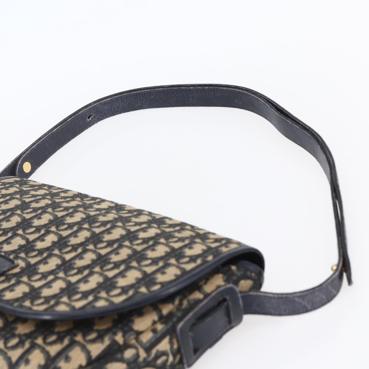 Christian Dior Trotter Canvas Shoulder Bag Navy Gold Auth 152835