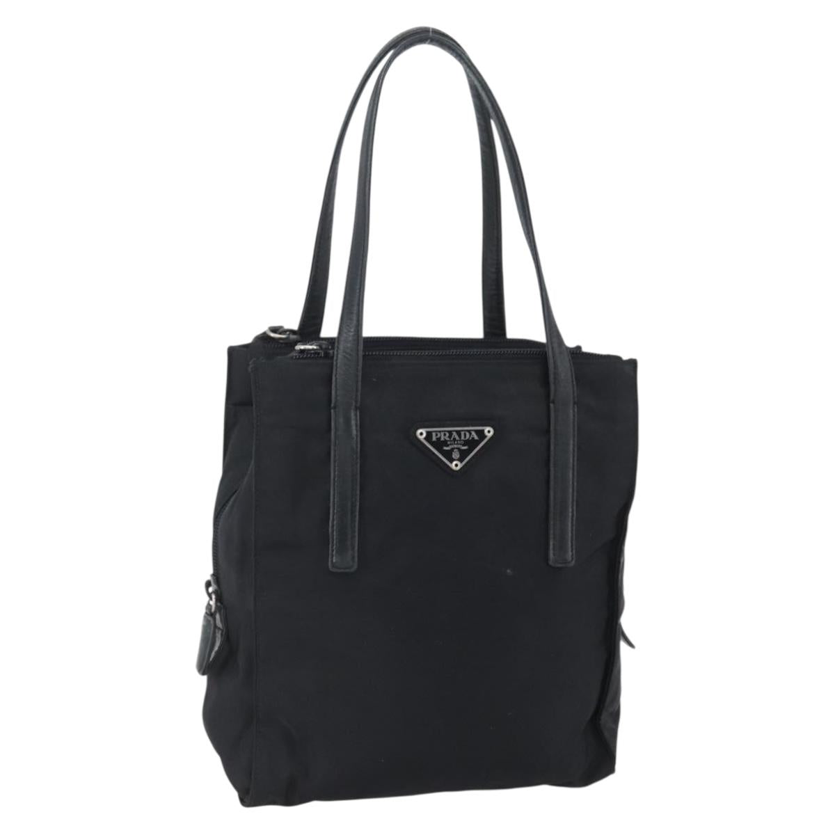 PRADA Tote Bag Nylon Black Silver Auth 152845