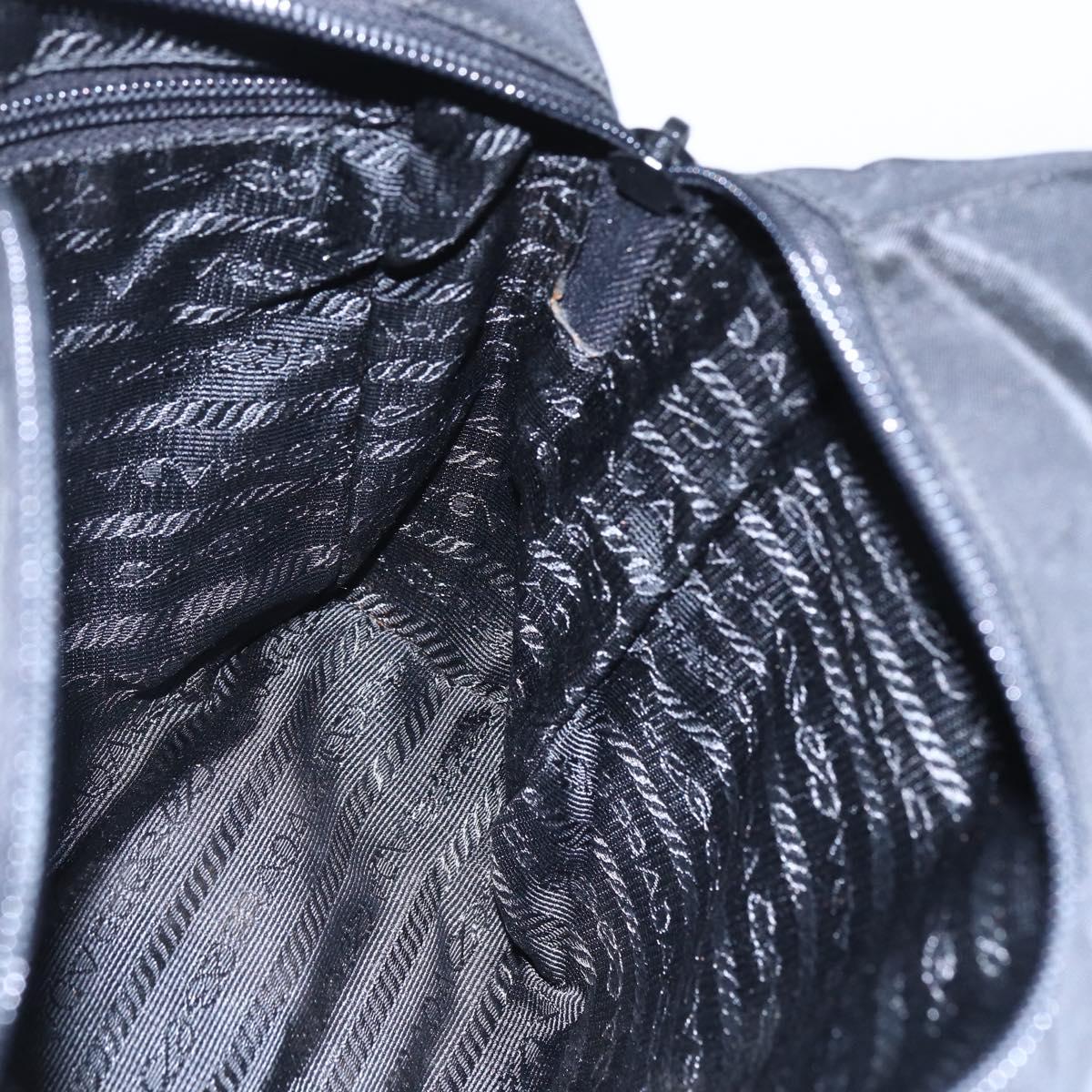 PRADA Tote Bag Nylon Black Silver Auth 152845