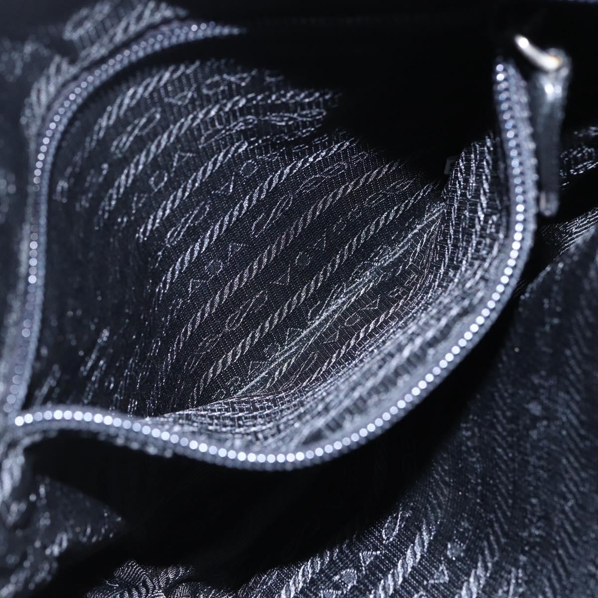 PRADA Tote Bag Nylon Black Silver Auth 152845