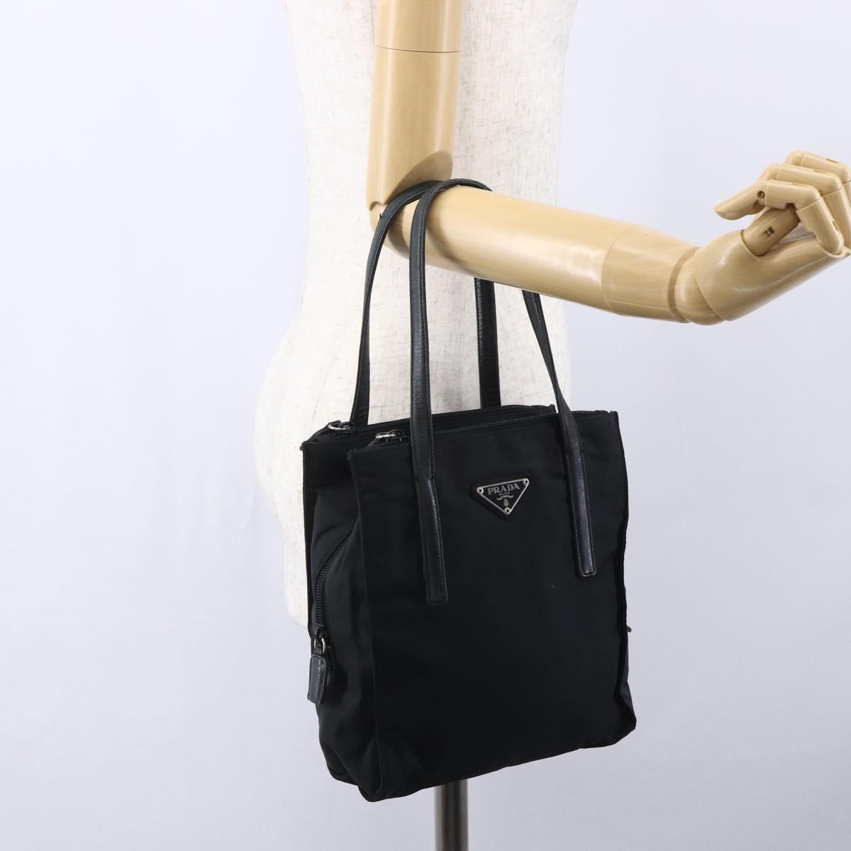 PRADA Tote Bag Nylon Black Silver Auth 152845
