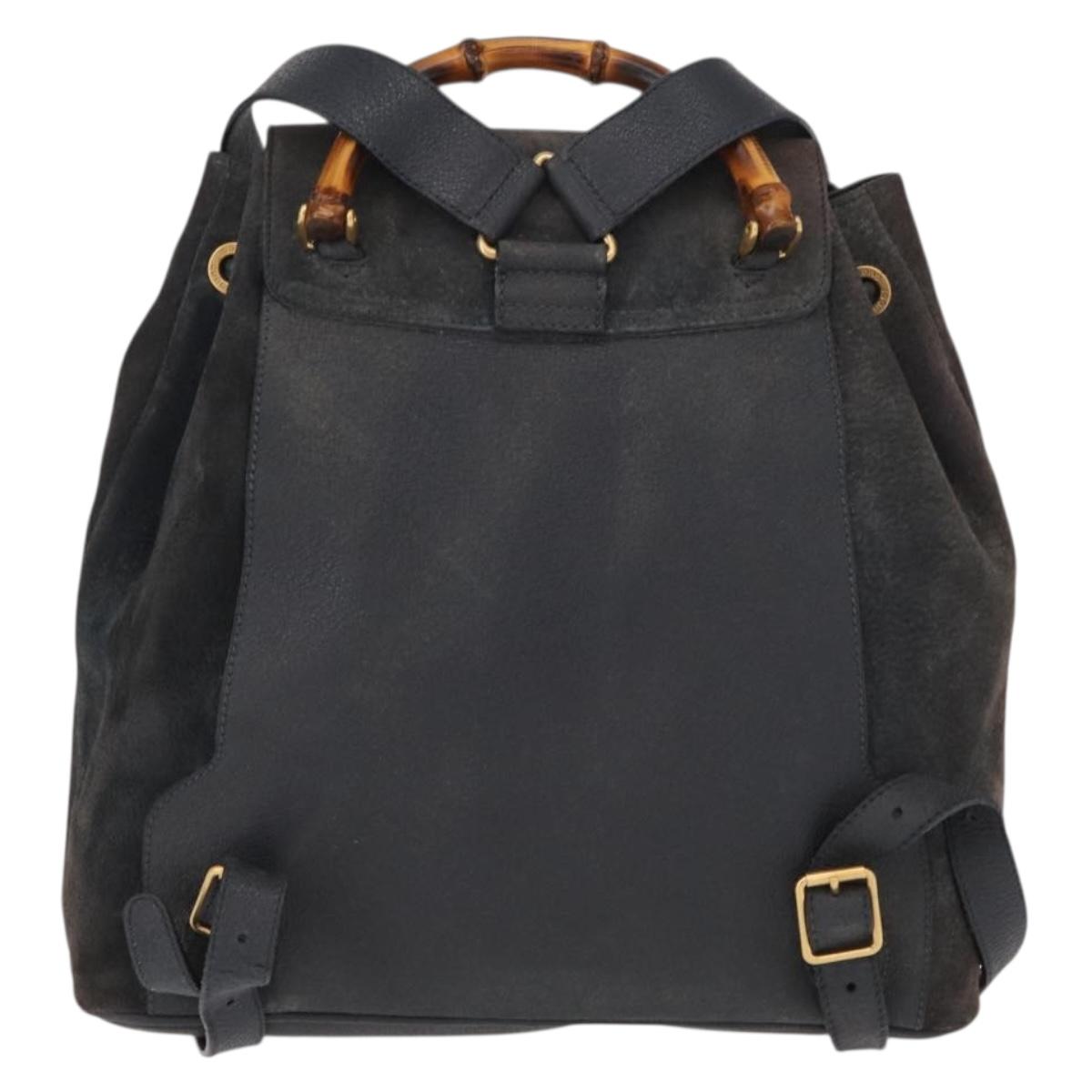 GUCCI Bamboo Backpack Suede Navy Gold 003 2058 0016 Auth 152850