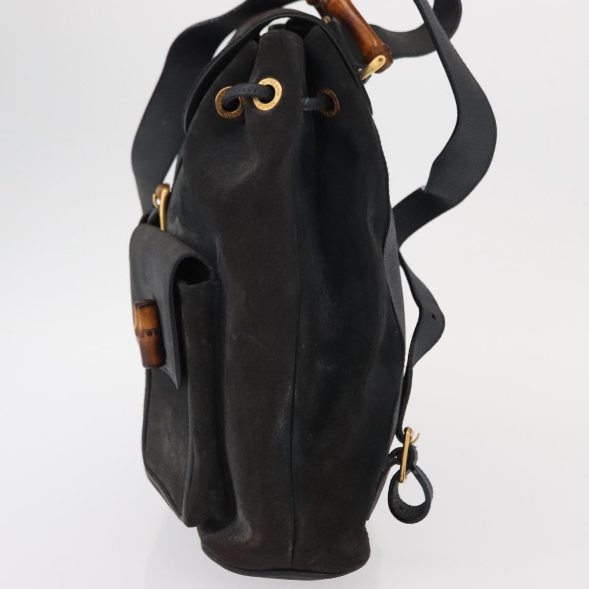 GUCCI Bamboo Backpack Suede Navy Gold 003 2058 0016 Auth 152850