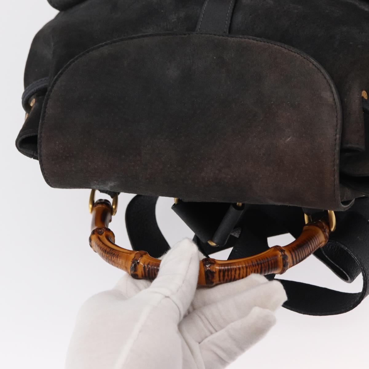 GUCCI Bamboo Backpack Suede Navy Gold 003 2058 0016 Auth 152850