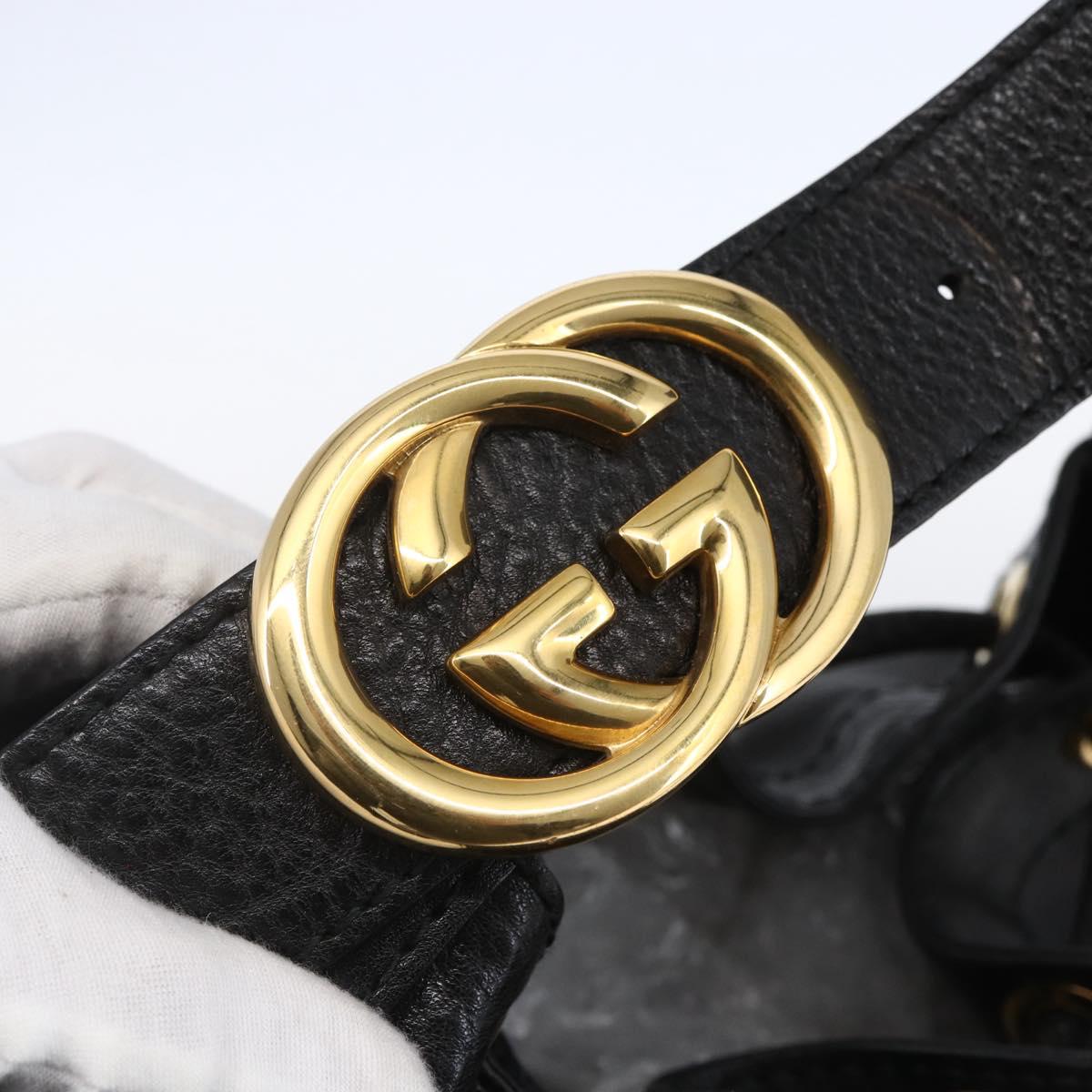 GUCCI Interlocking Shoulder Bag Leather Black Gold 223951 Auth 152851