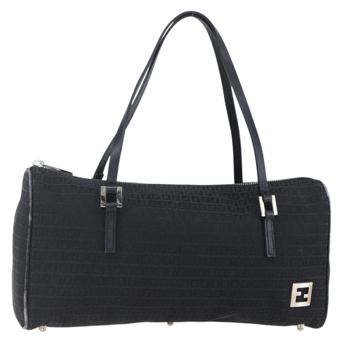 FENDI Zucchino Canvas Hand Bag Black Silver Auth 152852