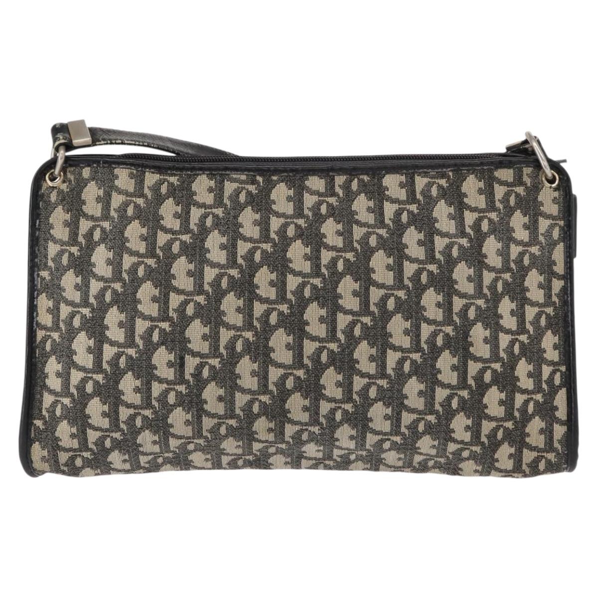 Christian Dior Trotter Canvas Shoulder Bag Black Silver Auth 152860