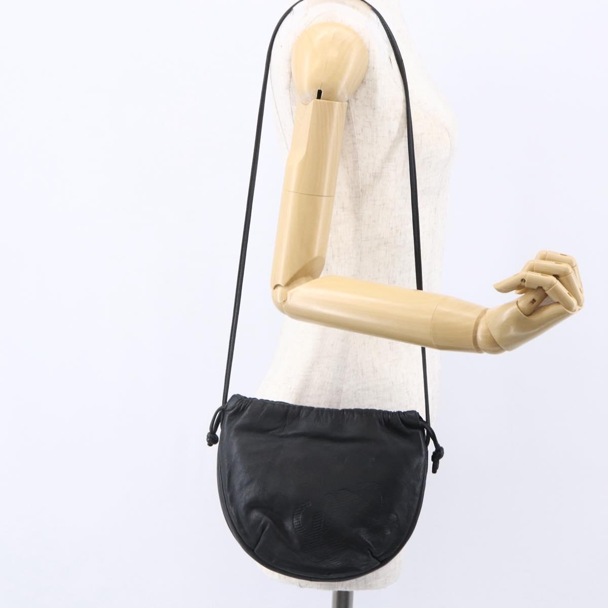 LOEWE Anagram Shoulder Bag Leather Black Silver Auth 152861