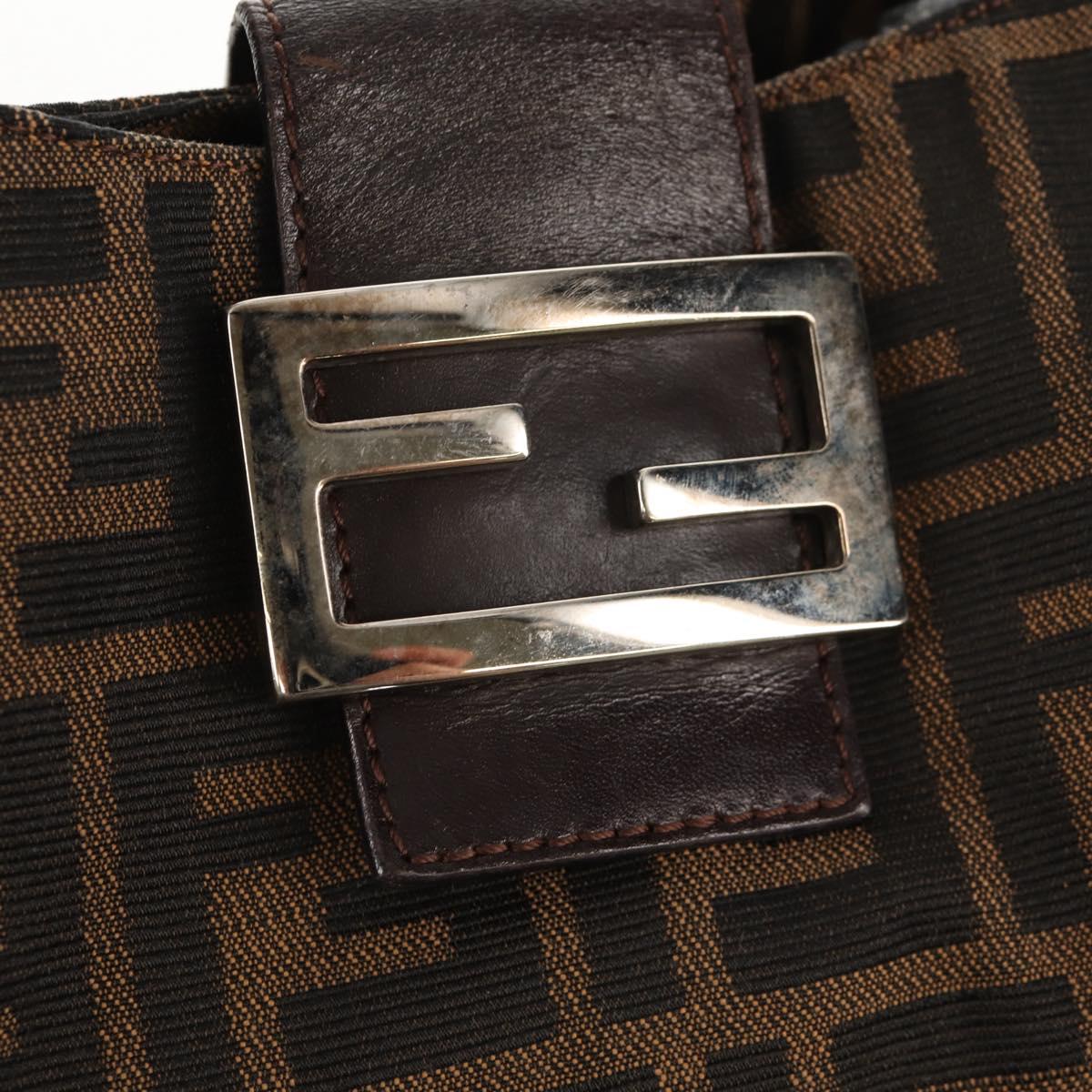 FENDI Zucca Canvas Mamma Baguette Shoulder Bag Black Brown Auth 152862V