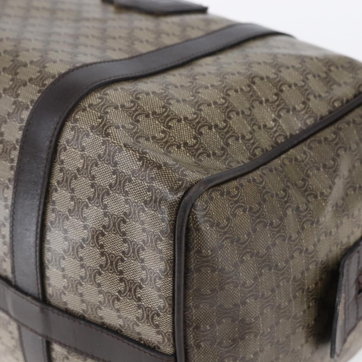 CELINE Macadam Canvas Hand Bag PVC Beige Dark Brown gold Auth 152874