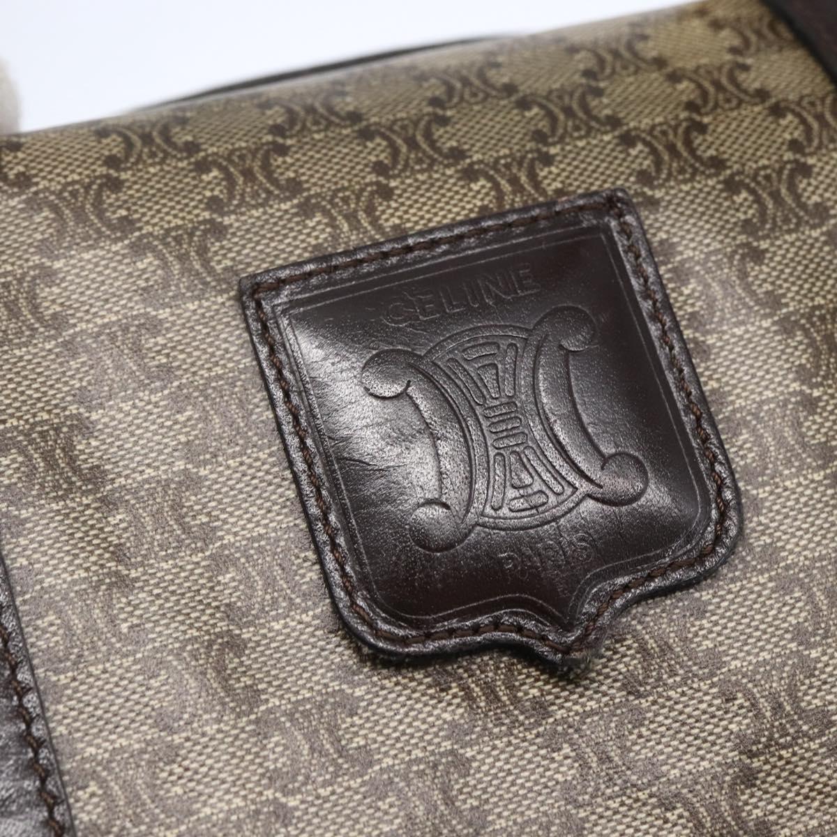 CELINE Macadam Canvas Hand Bag PVC Beige Dark Brown gold Auth 152874