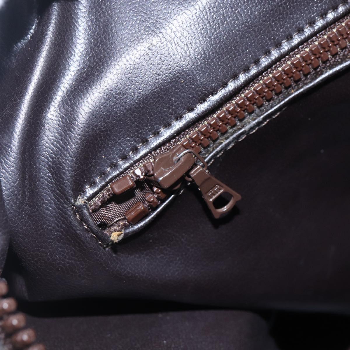 CELINE Macadam Canvas Hand Bag PVC Beige Dark Brown gold Auth 152874