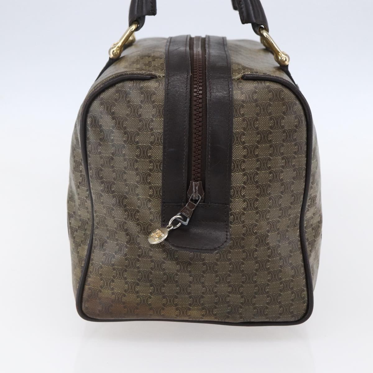 CELINE Macadam Canvas Hand Bag PVC Beige Dark Brown gold Auth 152874