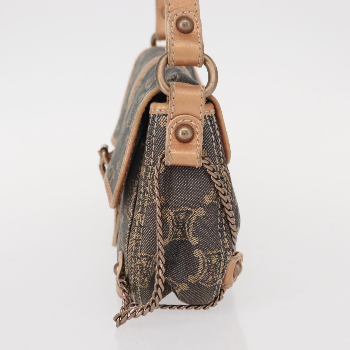 CELINE Paris Macadam Canvas Shoulder Bag Denim Blue Auth 152878