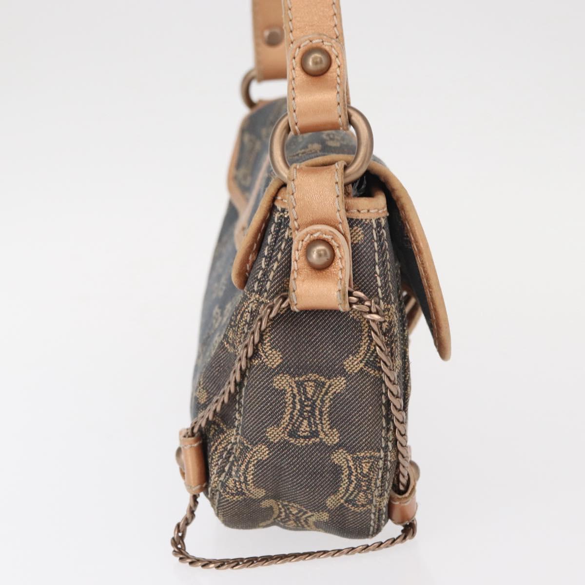 CELINE Paris Macadam Canvas Shoulder Bag Denim Blue Auth 152878