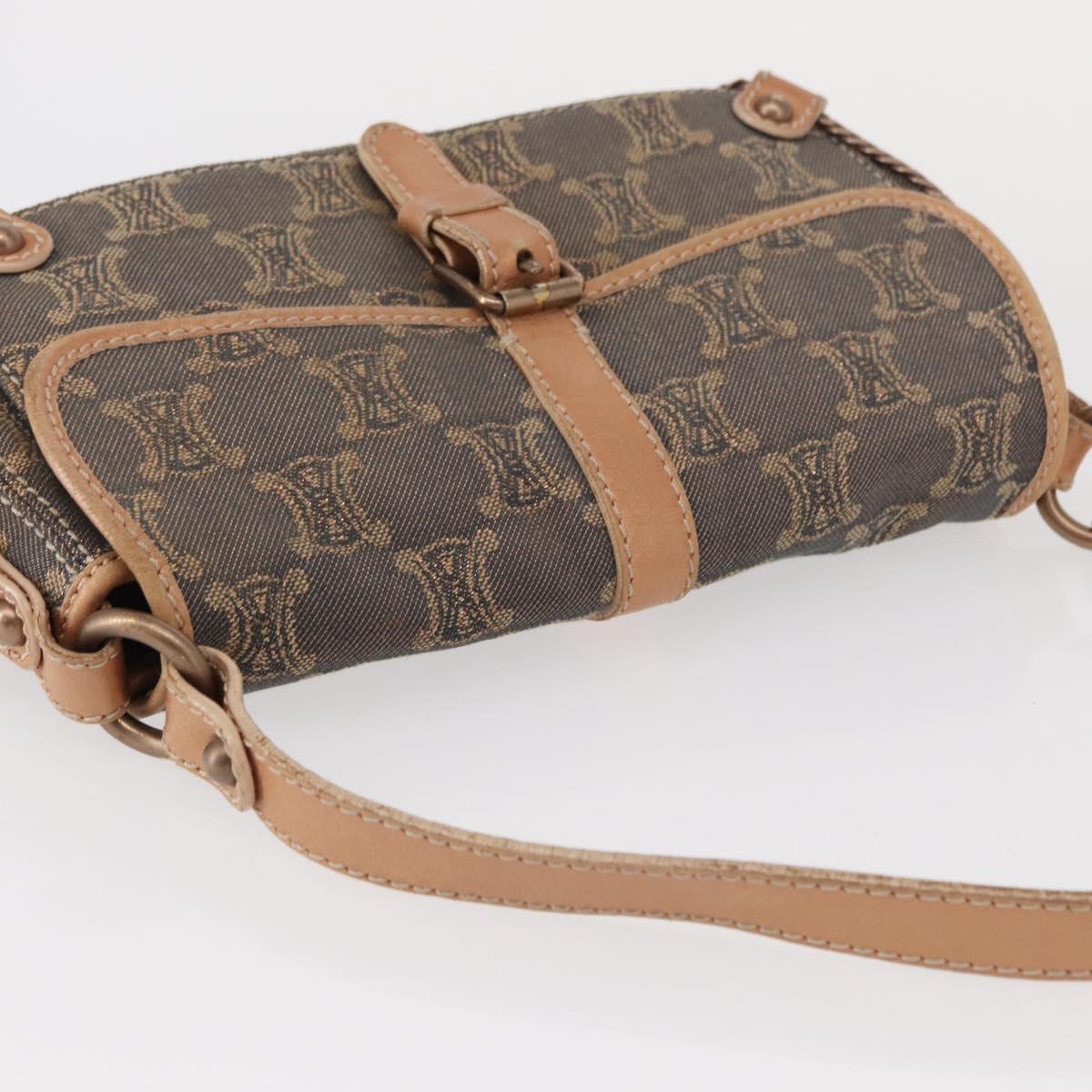 CELINE Paris Macadam Canvas Shoulder Bag Denim Blue Auth 152878