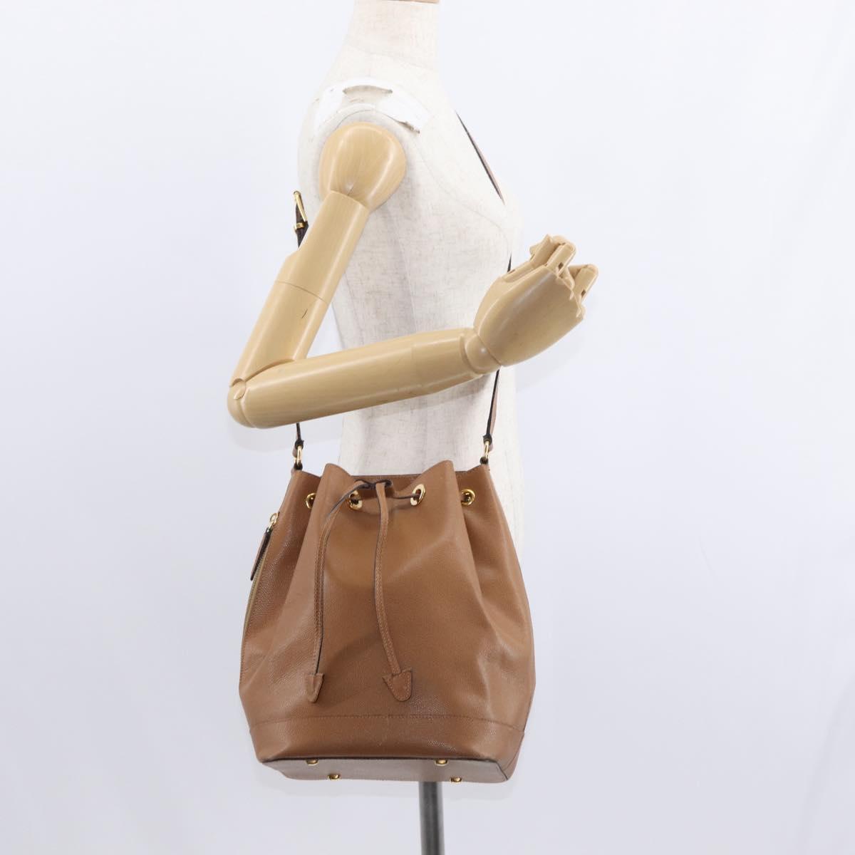 CELINE Shoulder Bag Leather Brown Gold Auth 152879