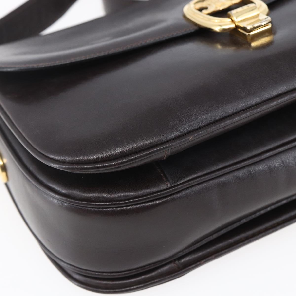 CELINE Shoulder Bag Leather Brown Gold Auth 152880