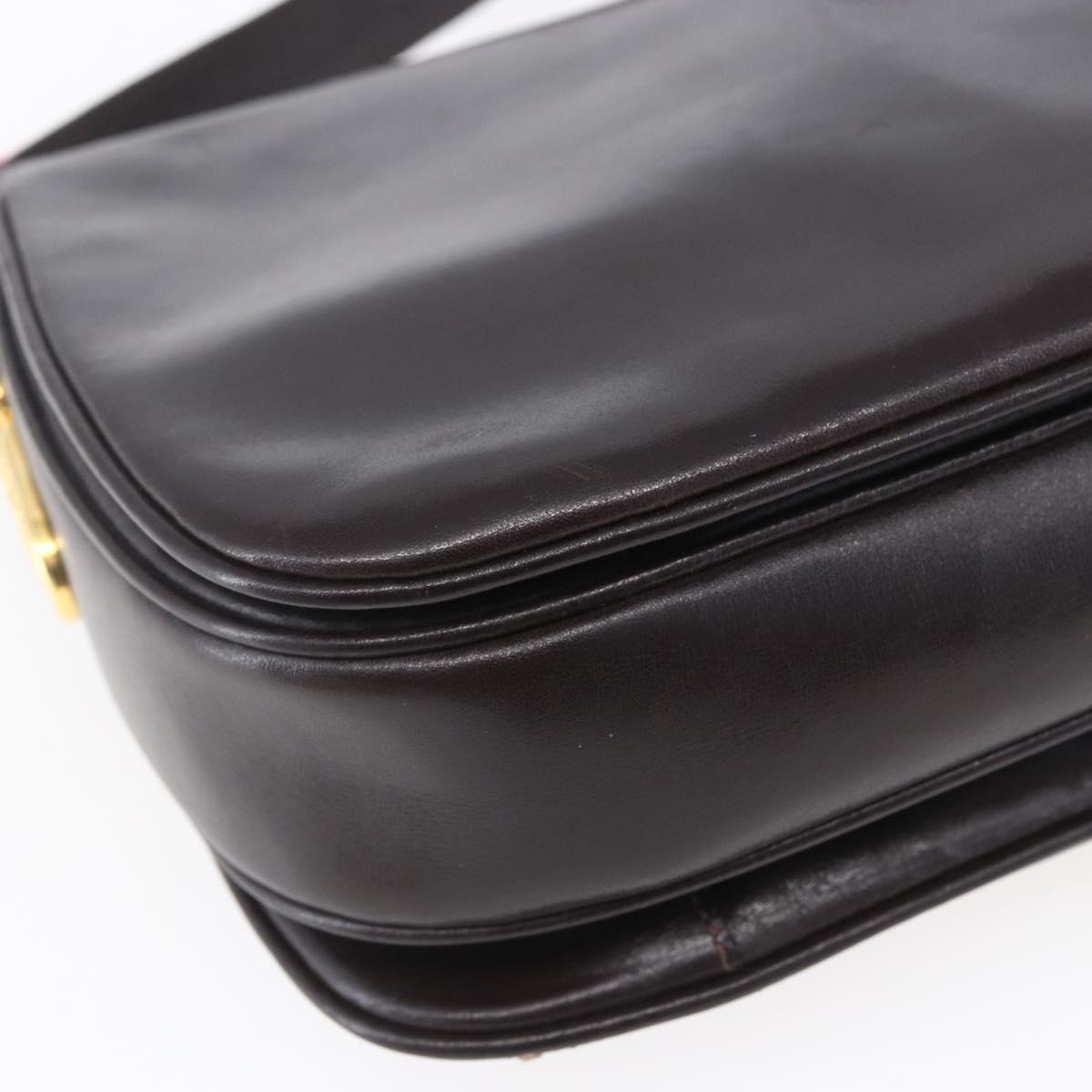 CELINE Shoulder Bag Leather Brown Gold Auth 152880