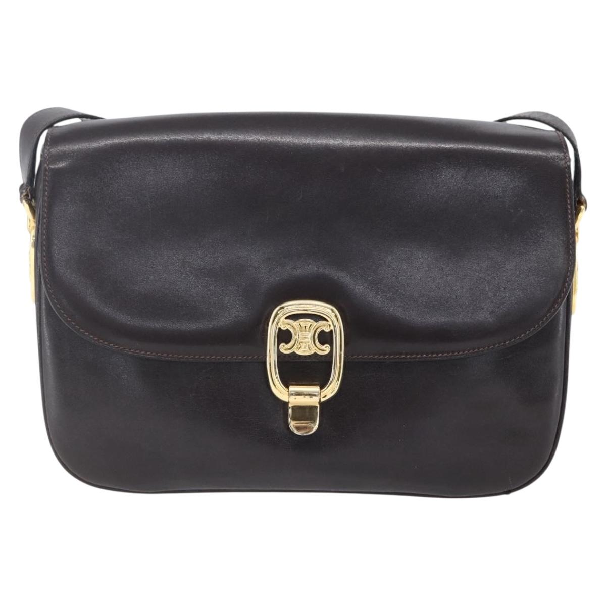 CELINE Shoulder Bag Leather Brown Gold Auth 152880