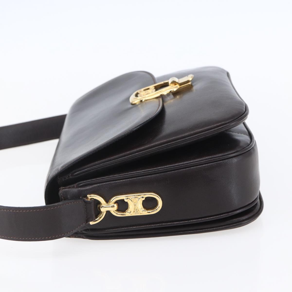 CELINE Shoulder Bag Leather Brown Gold Auth 152880