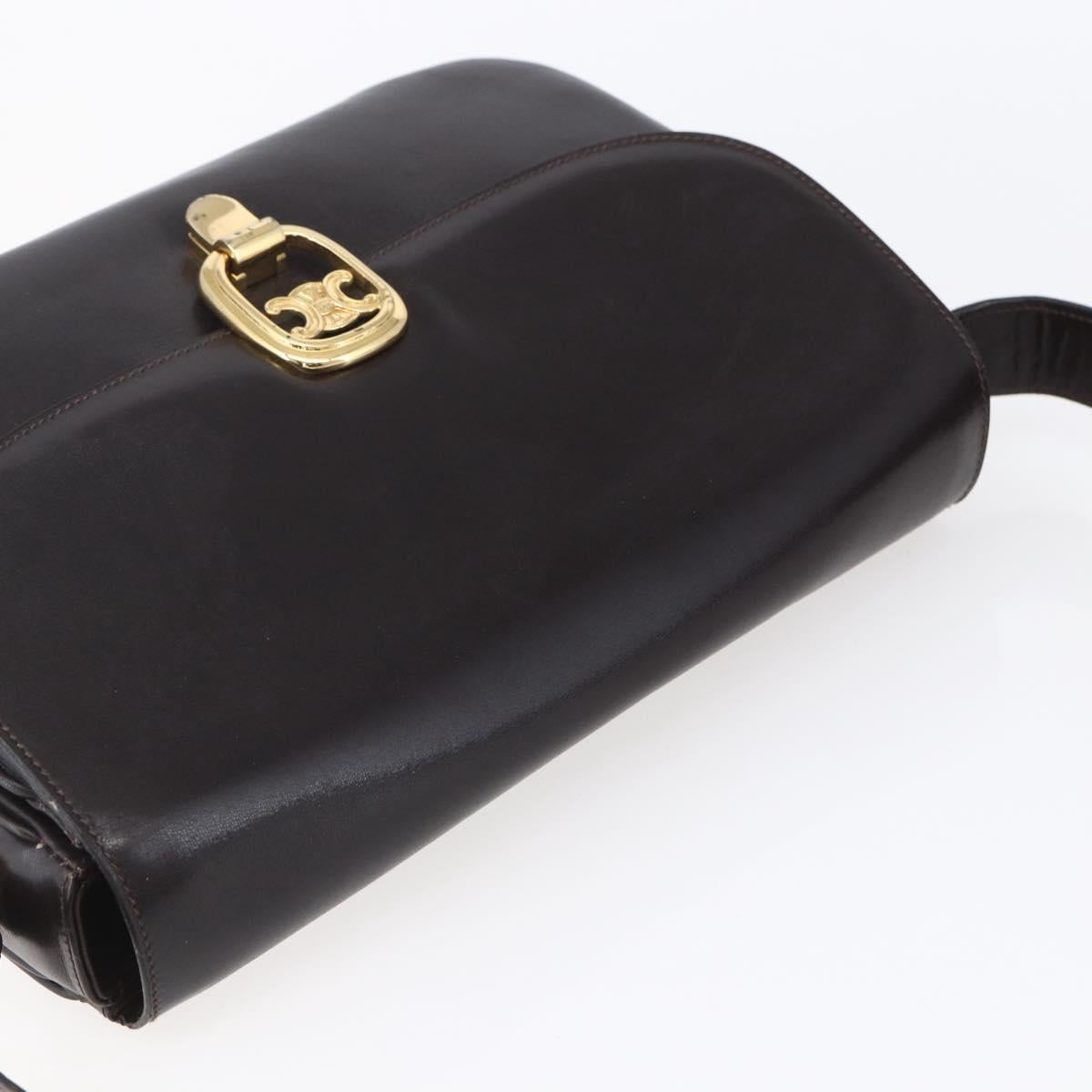 CELINE Shoulder Bag Leather Brown Gold Auth 152880