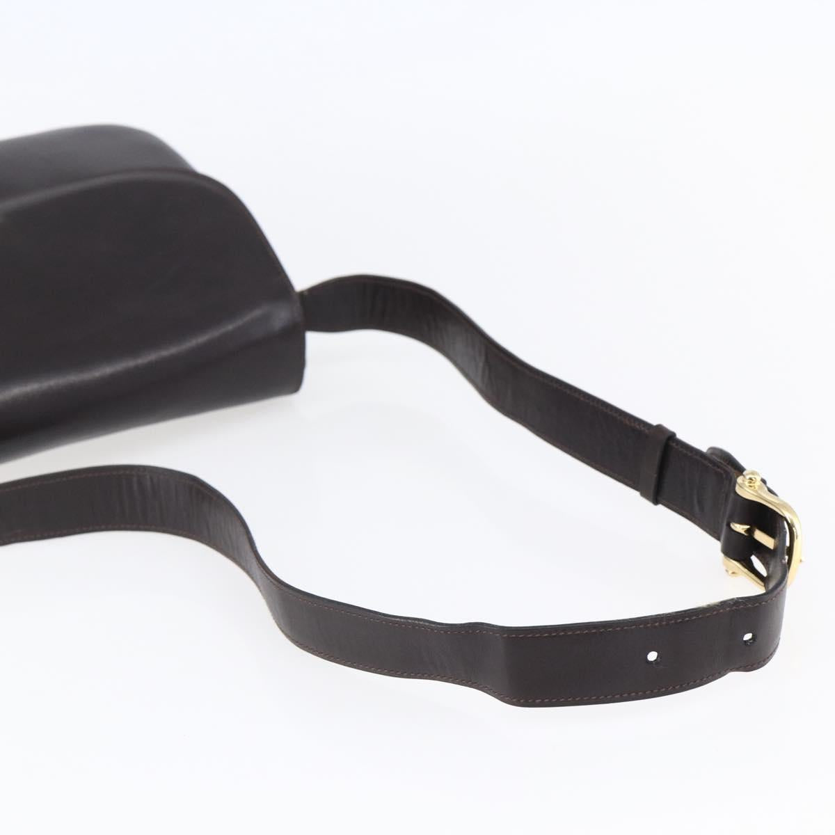 CELINE Shoulder Bag Leather Brown Gold Auth 152880