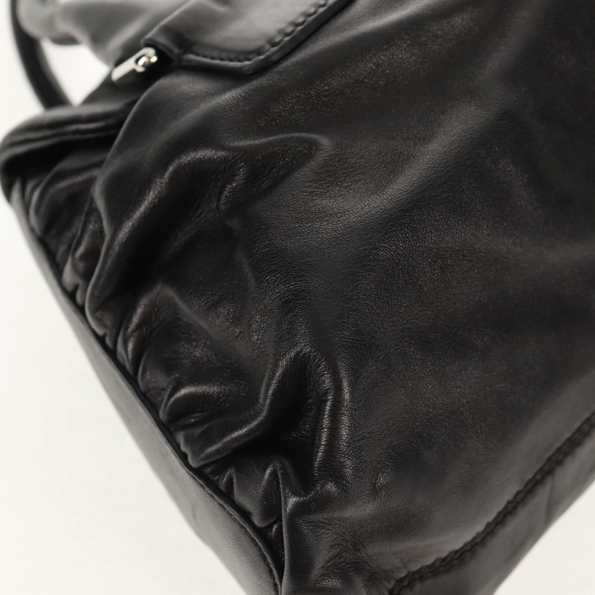 VALENTINO Hand Bag Leather Black Silver Auth 152881A