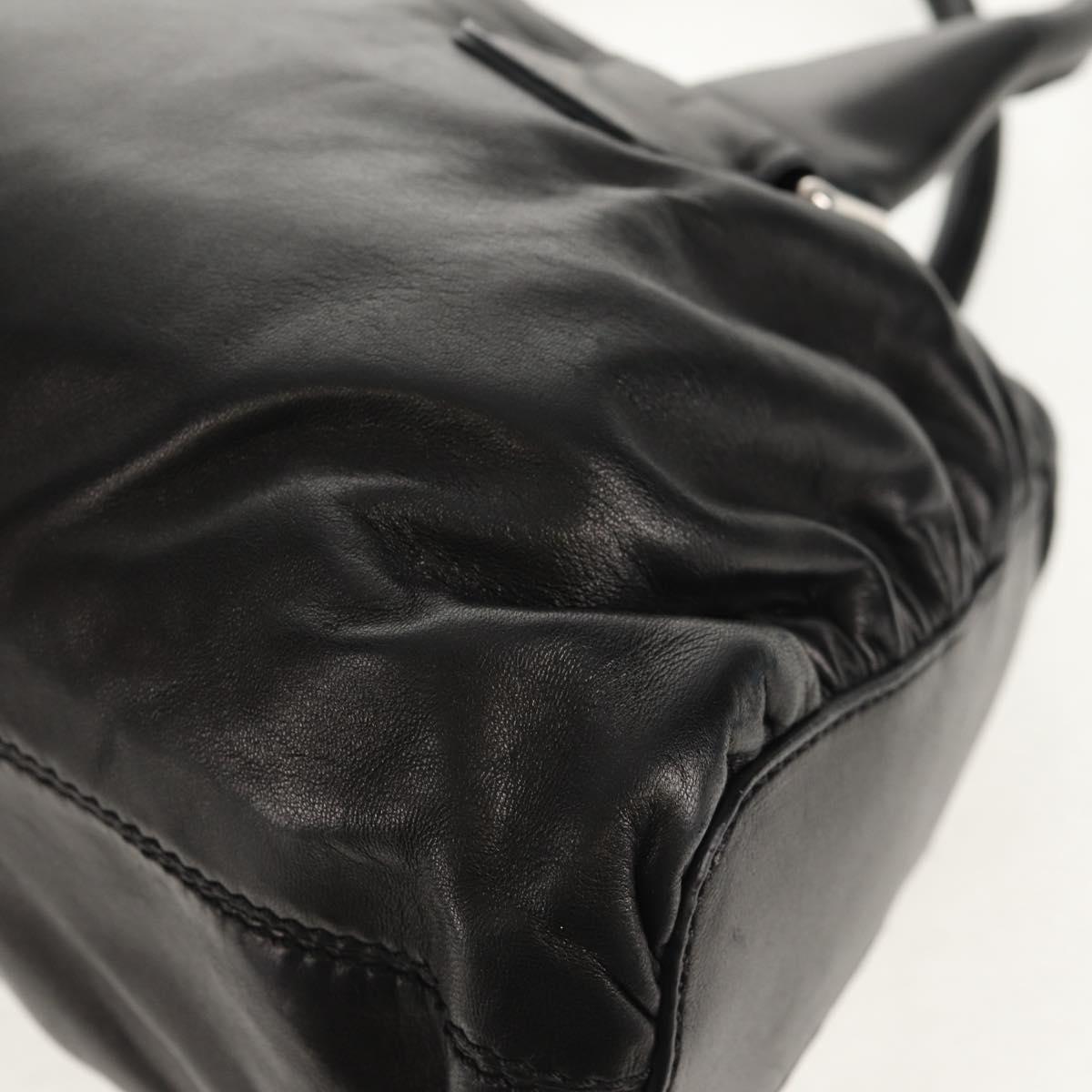 VALENTINO Hand Bag Leather Black Silver Auth 152881A