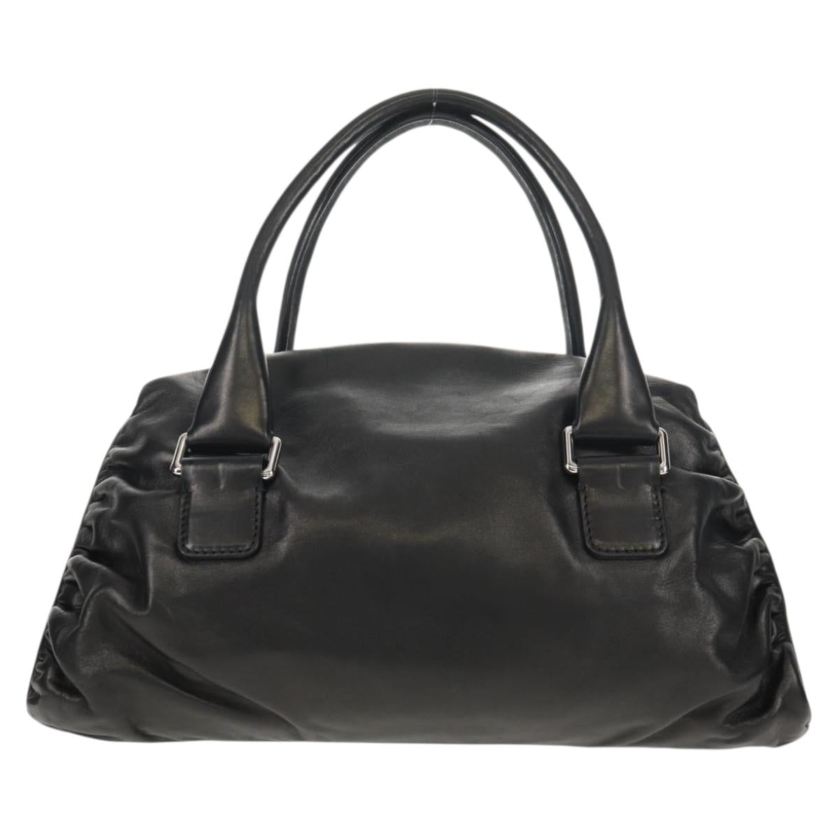 VALENTINO Hand Bag Leather Black Silver Auth 152881A
